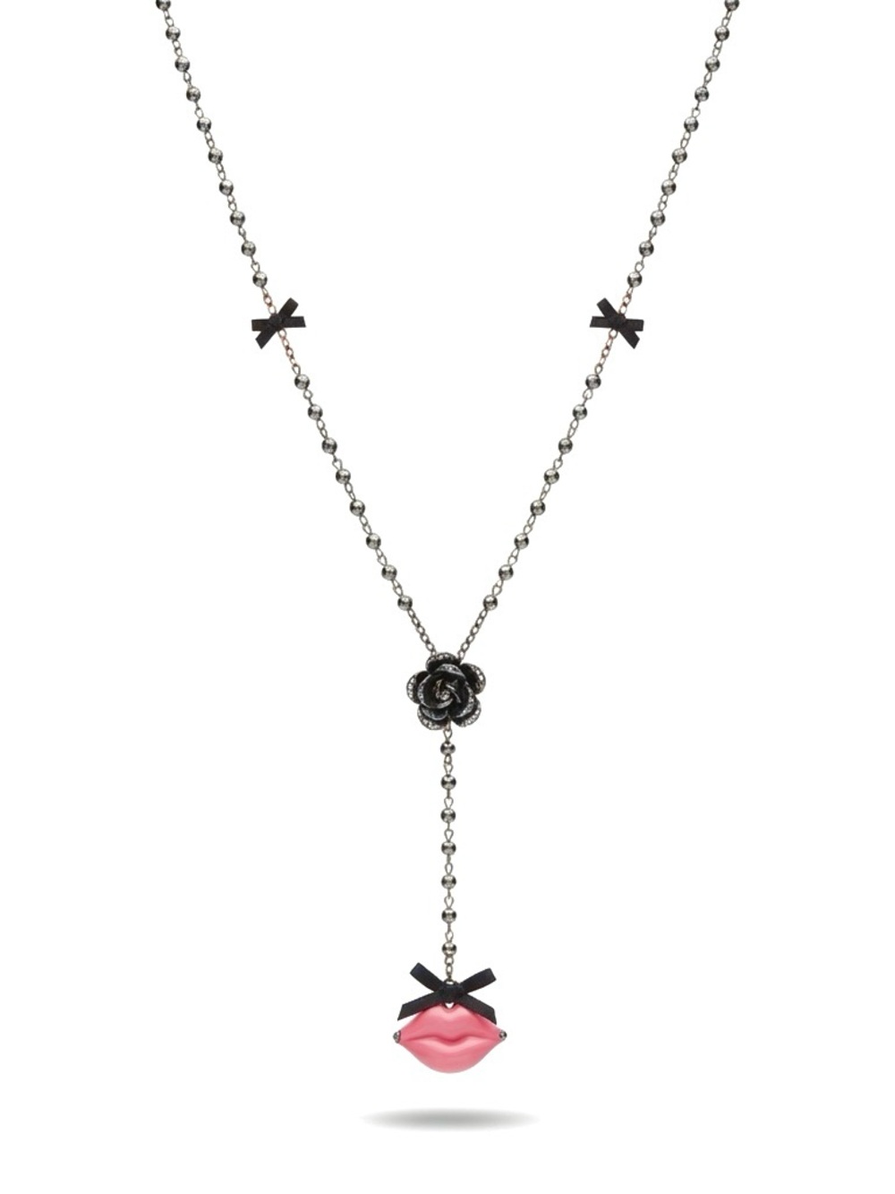 Betsey Johnson First Date lips long Necklace with Pink Lip Charm